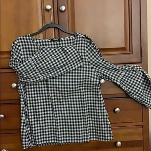 Black and white check madewell top